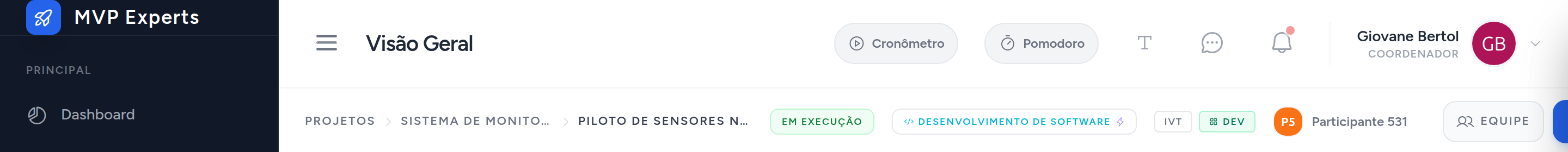 Migalha de pão do subprojeto, mostrando o caminho até o projeto pai
