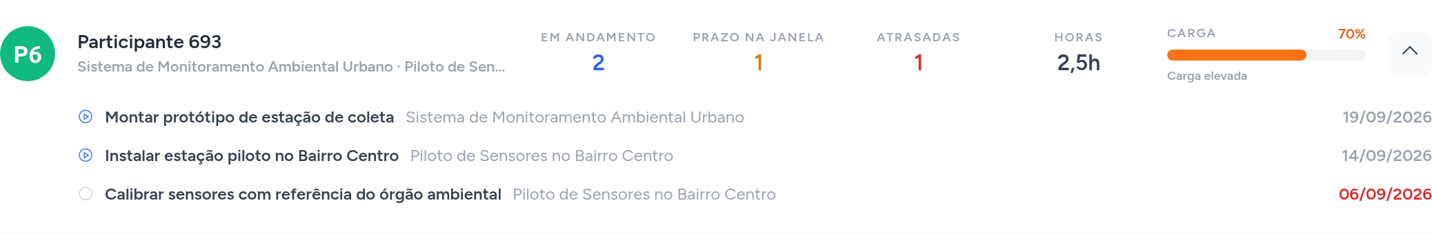 Linha de uma pessoa aberta, mostrando as tarefas dela