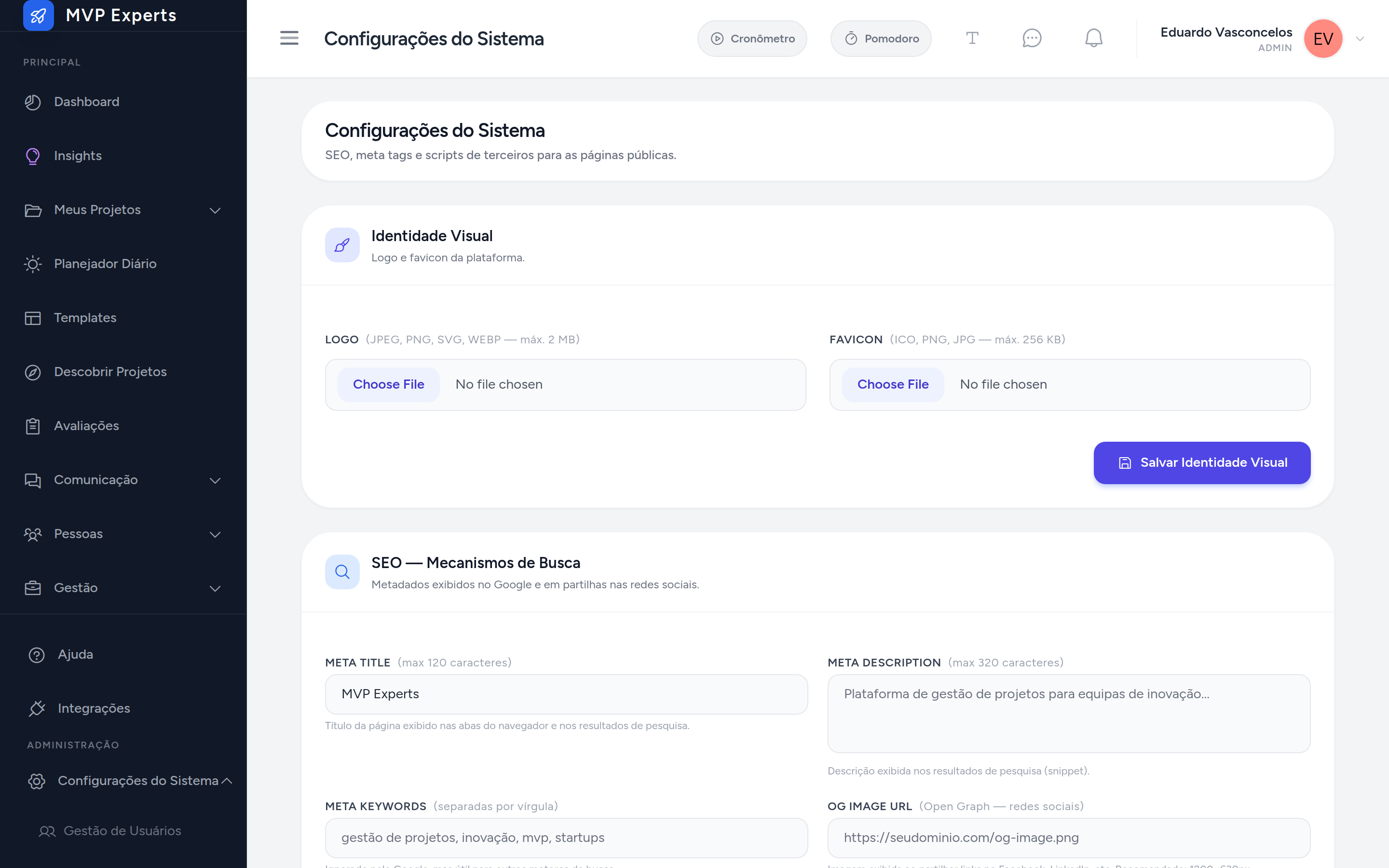 Configurações do sistema