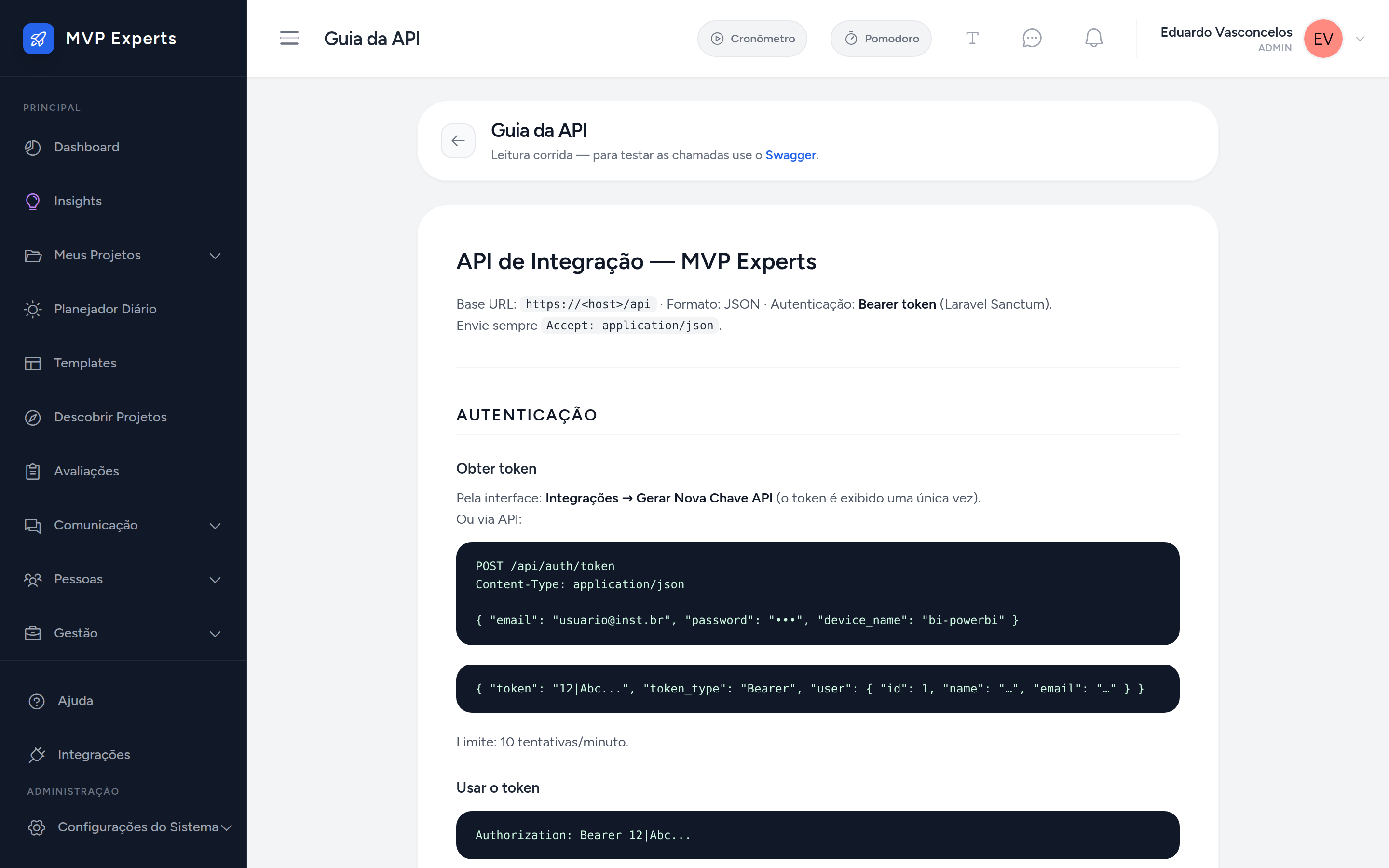 Guia da API em texto corrido