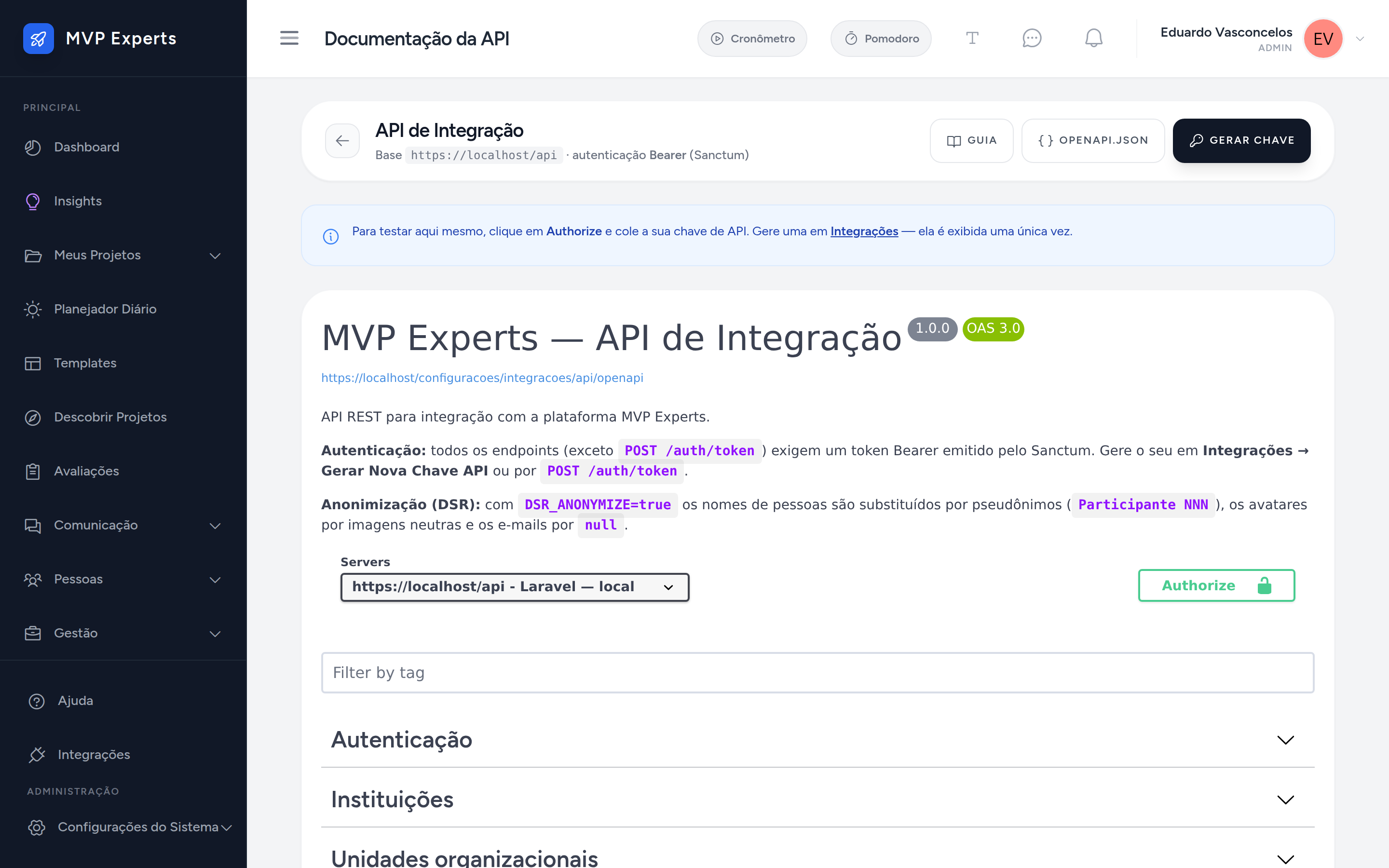 Documentação interativa da API